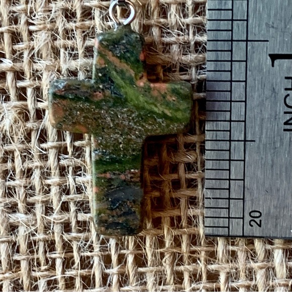 Unakite Stone Cross Pendant Necklace Crystal Healing Spirituality Unisex Jewelry - Picture 6 of 6